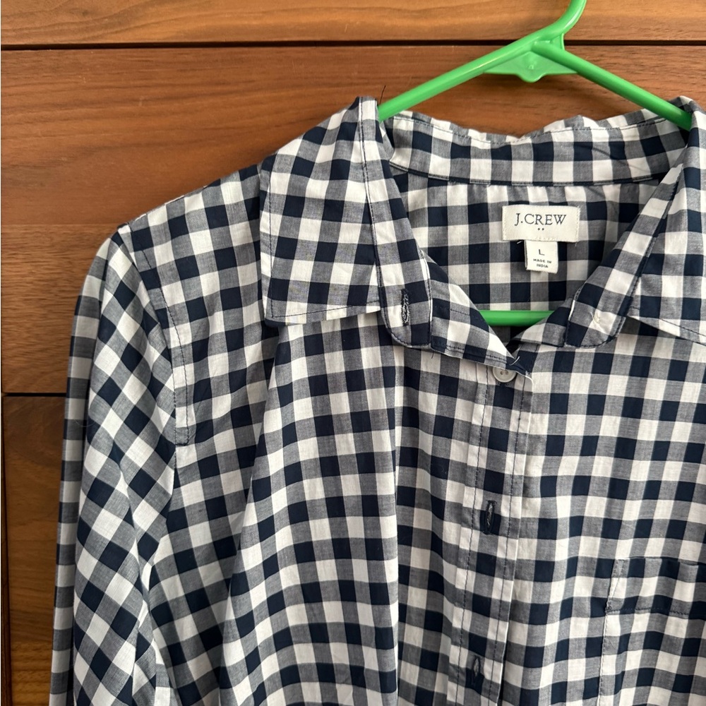 J. Crew Factory Long Sleeve Gingham Women's Blouse Shirt Size L - Picture 5 of 8